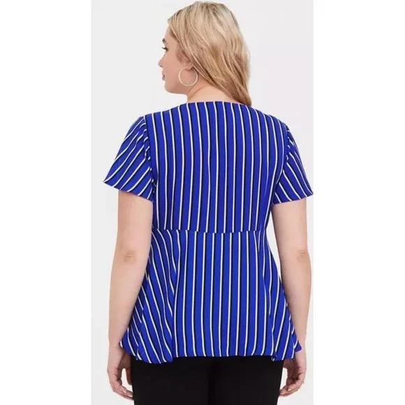Torrid Plus Size Blue Stripe‎ Georgette Bow Blouse, Size 2/2X - Picture 3 of 8